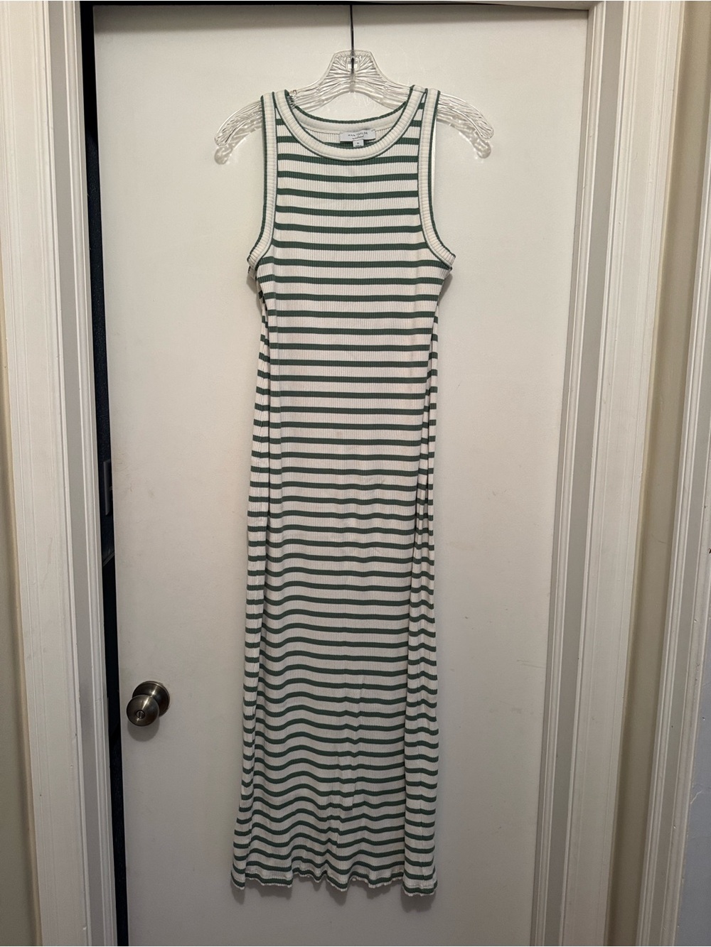 Ann Taylor Striped Sleeveless Maxi Dress in White and Green
